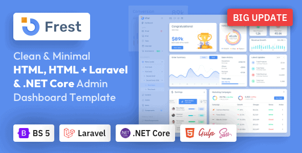 Frest - Bootstrap 5 HTML, Laravel  & Asp.Net Admin Dashboard Template by PIXINVENT