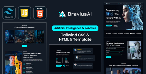 BraviusAI – AI & Robotics Tailwind CSS Template by Evonicmedia