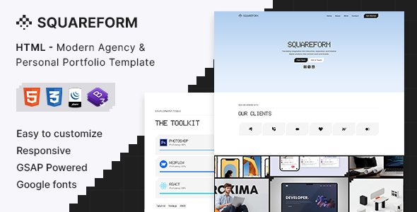Squareform - Modern Agency & Personal Portfolio HTML Template by Starcade