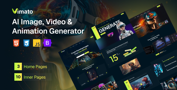 Vimato - AI Image, Video & Animation Generator HTML Template by Zodevs