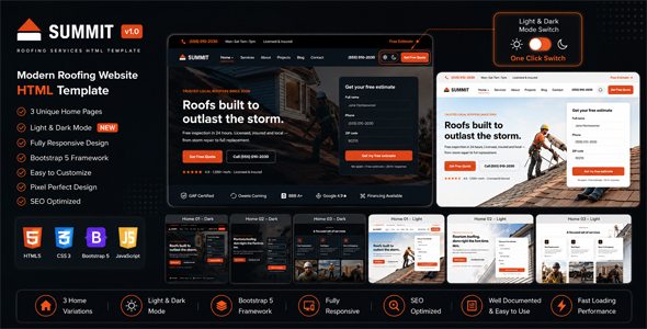 SummitRoof — Roofing Services & Exterior Contractor HTML5 Template by DesignGarageStudio